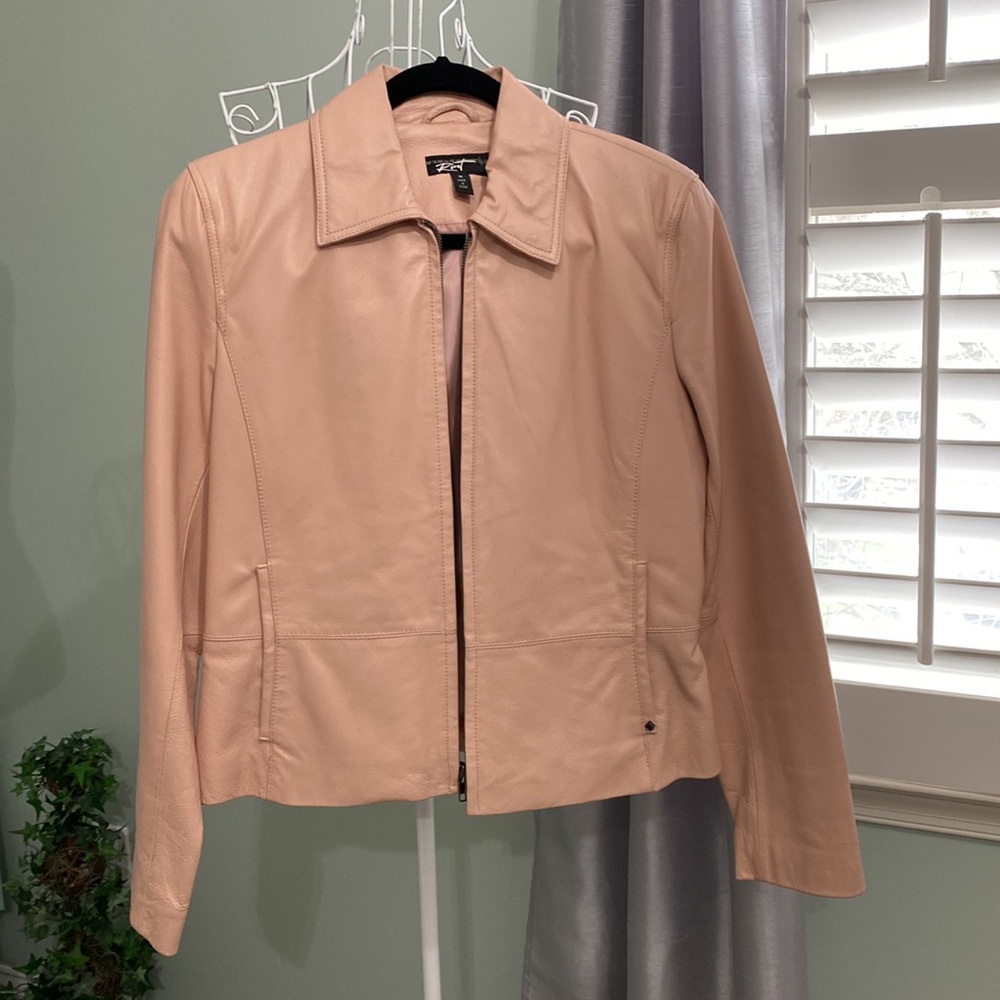 Vintage Black River 100% Cream Pink Leather Jacket